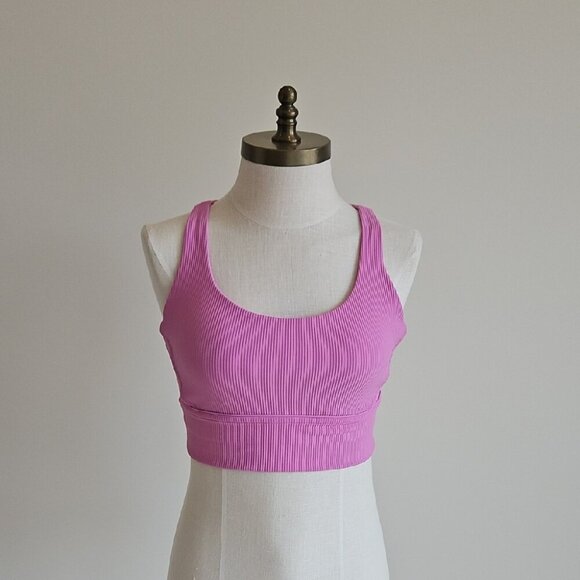 lululemon Pink Ribbed Longline Energy Sports Bra - Picture 1 of 5